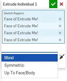 Using Symmetric inside Extrude Individual.