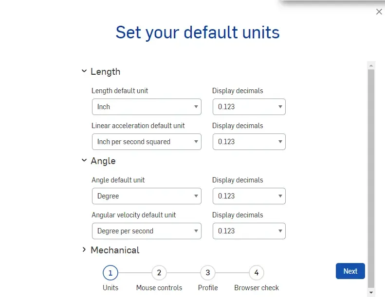 Onshape units setup